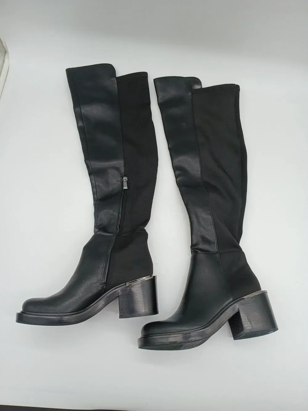 DKNY Black Smooth Heeled Over The Knee High Boots With Metallic Accents Size 6M